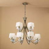 Akira 90cm 2 Tier 12 Light Crystal Chandelier - Brass With Cream Shades