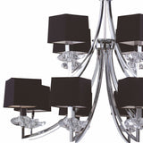 Akira 90cm 2 Tier 12 Light Crystal Chandelier - Chrome With Black Shades