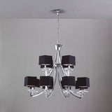 Akira 90cm 2 Tier 12 Light Crystal Chandelier - Chrome With Black Shades