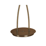 The Alaska 2 Light Floor Lamp - Antique Brass features a round, bronze-colored base with two curved rods and a central switch. Perfect for ambient lighting in any room, it stands out against a plain white background.
