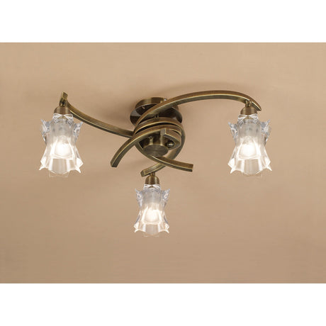 Alaska 3 Light Semi-Flush Ceiling Light - Antique Brass