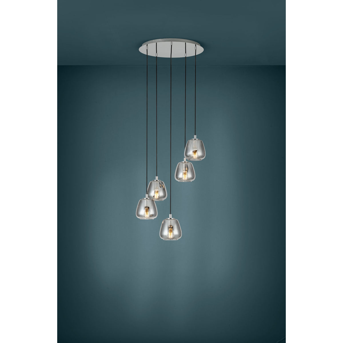 Albarino Smoked Glass 5 Light Pendant - Chrome