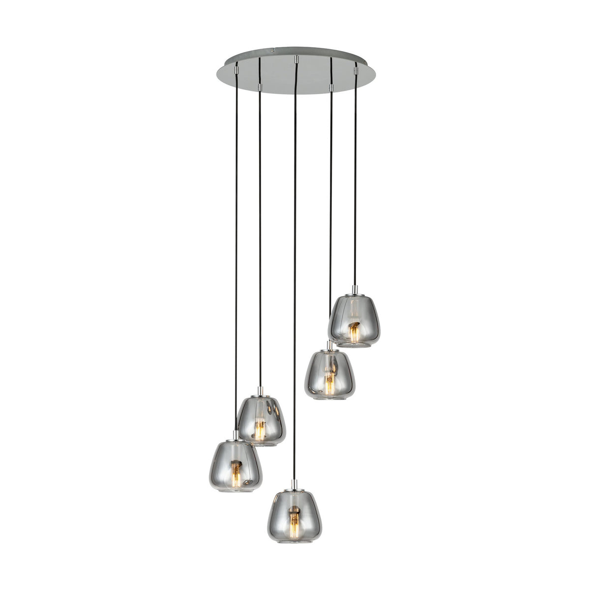 Albarino Smoked Glass 5 Light Pendant - Chrome