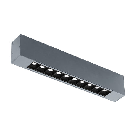 Albavilla surface mounted LED profile, a slim silver aluminium bar with a row of square black LED cells along one face, shown on a plain white background.