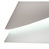 Abstract image inspired by the Alboran 1 Light Floor Lamp in white and silver, featuring overlapping curved surfaces with soft lighting and smooth edges, evoking minimalist interiors with subtle ambient light on a plain white background.