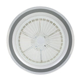 Albufeira Ceiling Fan with Light in white and grey, round flush-mount design with white grille covering blades and integrated LED light, shown from below on a plain white background.