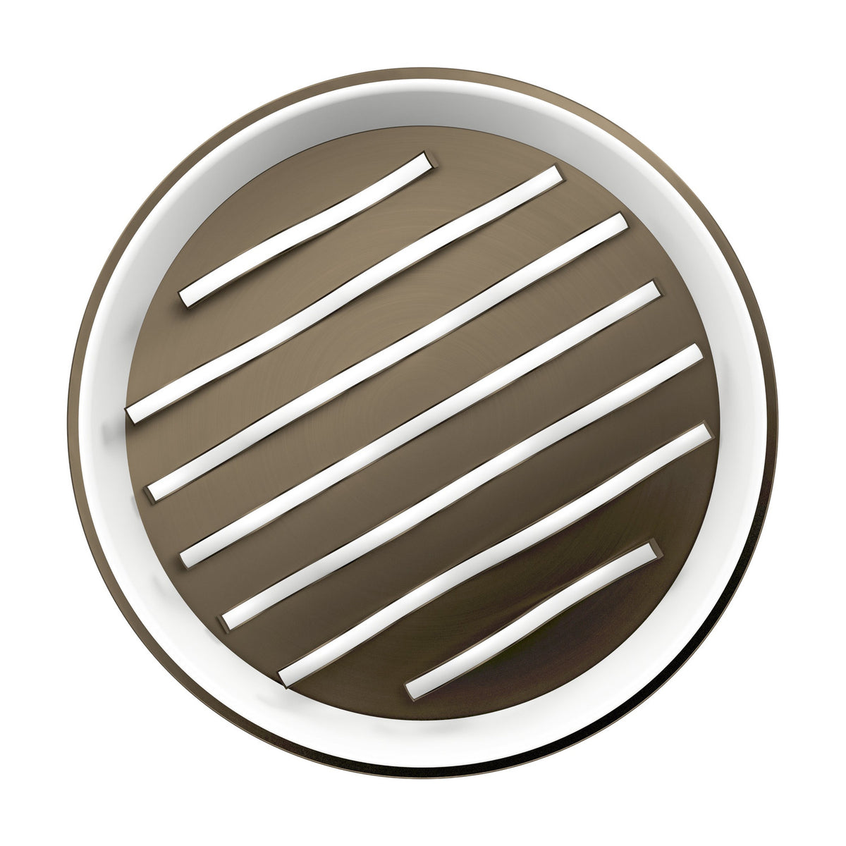 Alcadozo round LED flush ceiling light in bronze, featuring a white inner ring and diagonal wavy light strips on the bronze back plate, shown on a plain white background.