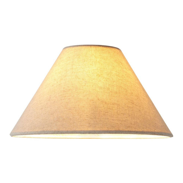 Aldmere 22cm tapered lamp shade in natural faux linen with a fabric cone shape, shown against a plain white background.