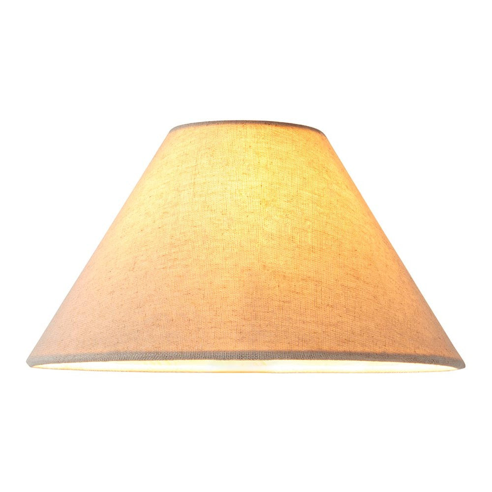 Aldmere 22cm tapered lamp shade in natural faux linen, cone-shaped with fabric texture, shown on a plain white background.