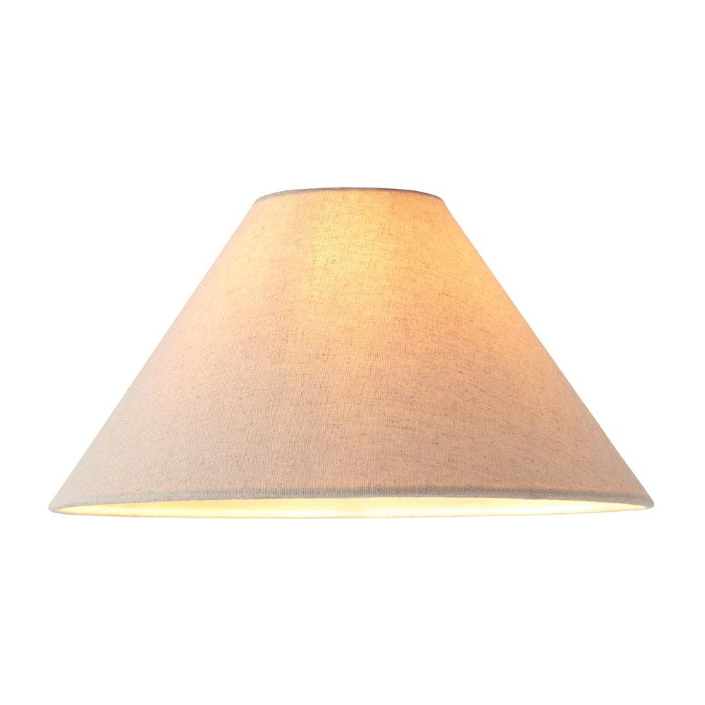 Endon Aldmere 31cm tapered lamp shade in natural faux linen, shown illuminated on a plain white background.