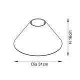 Endon Aldmere 31cm tapered lamp shade dimension diagram showing 31cm diameter and 16cm height on a plain white background.
