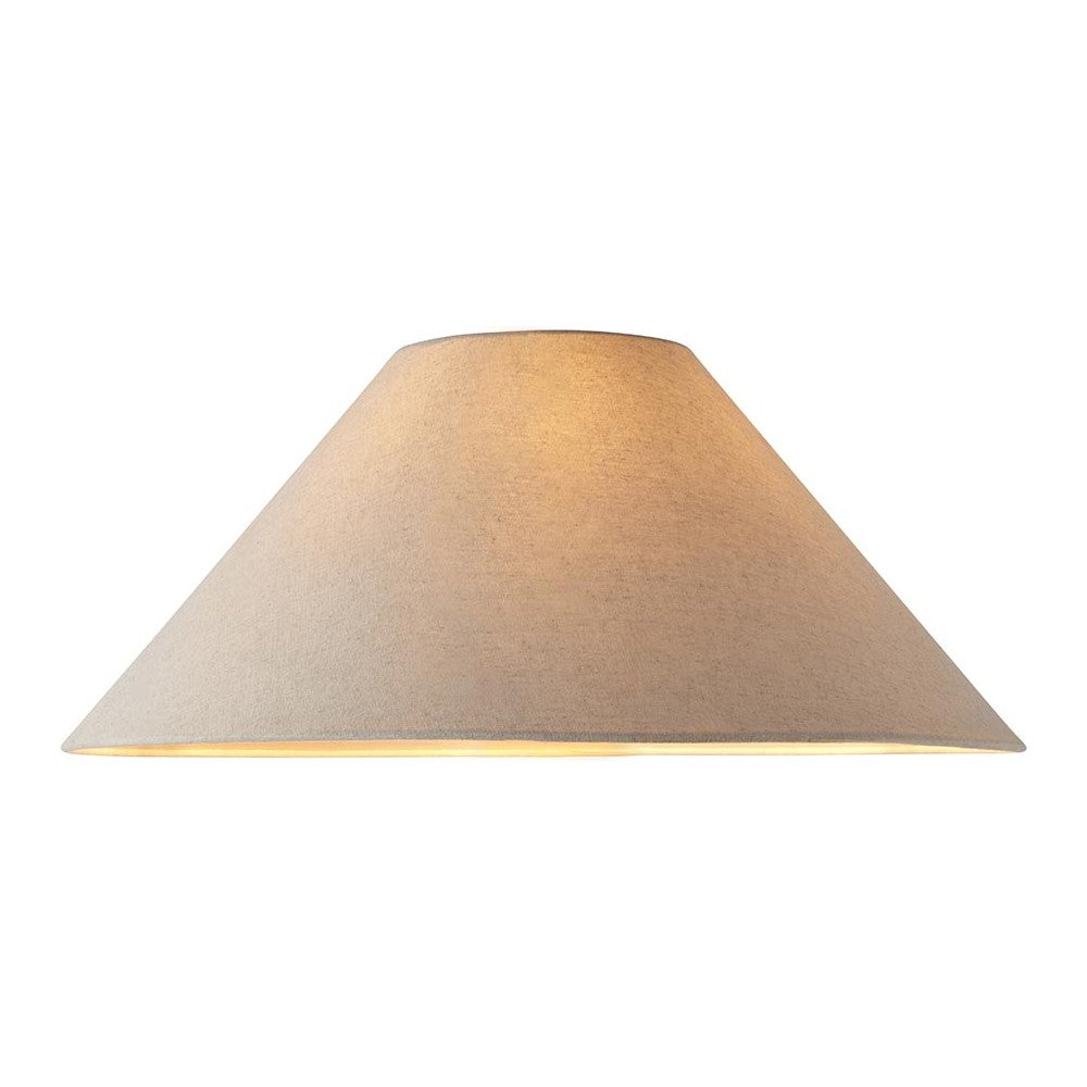 Endon Aldmere 52cm tapered lamp shade in natural faux linen with a wide conical form, shown against a plain white background.