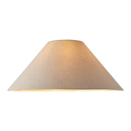 Endon Aldmere 52cm tapered lamp shade in natural faux linen with a wide conical form, shown against a plain white background.