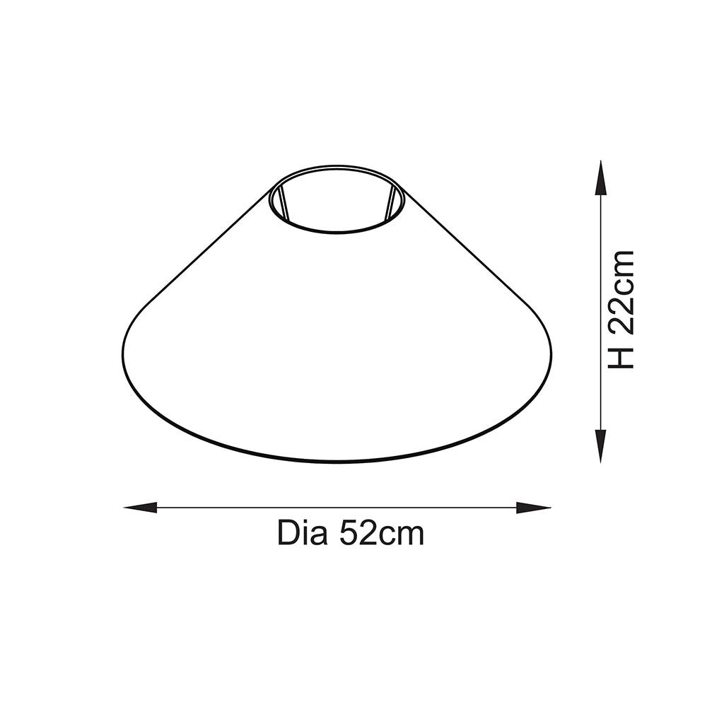Dimensioned line drawing of the Endon Aldmere tapered lamp shade showing a 52cm diameter and 22cm height on a plain white background.