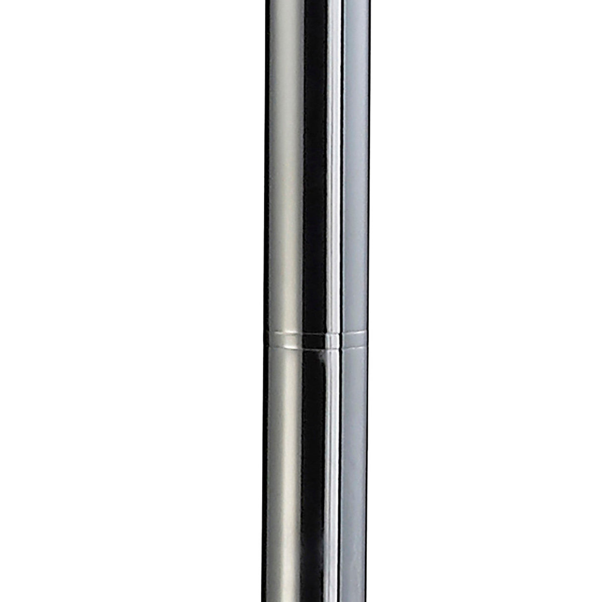 A close-up of the Alexandra 6 Light Crystal Floor Lamp's polished chrome cylindrical pole, showing a visible seam, set against a white background.