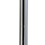 A close-up of the Alexandra 6 Light Crystal Floor Lamp's polished chrome cylindrical pole, showing a visible seam, set against a white background.