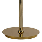 A close-up of the Alexandra 6 Light Crystal Floor Lamp - Gold shows its shiny gold metal base with a round, flat bottom and a vertical pole extending upward.