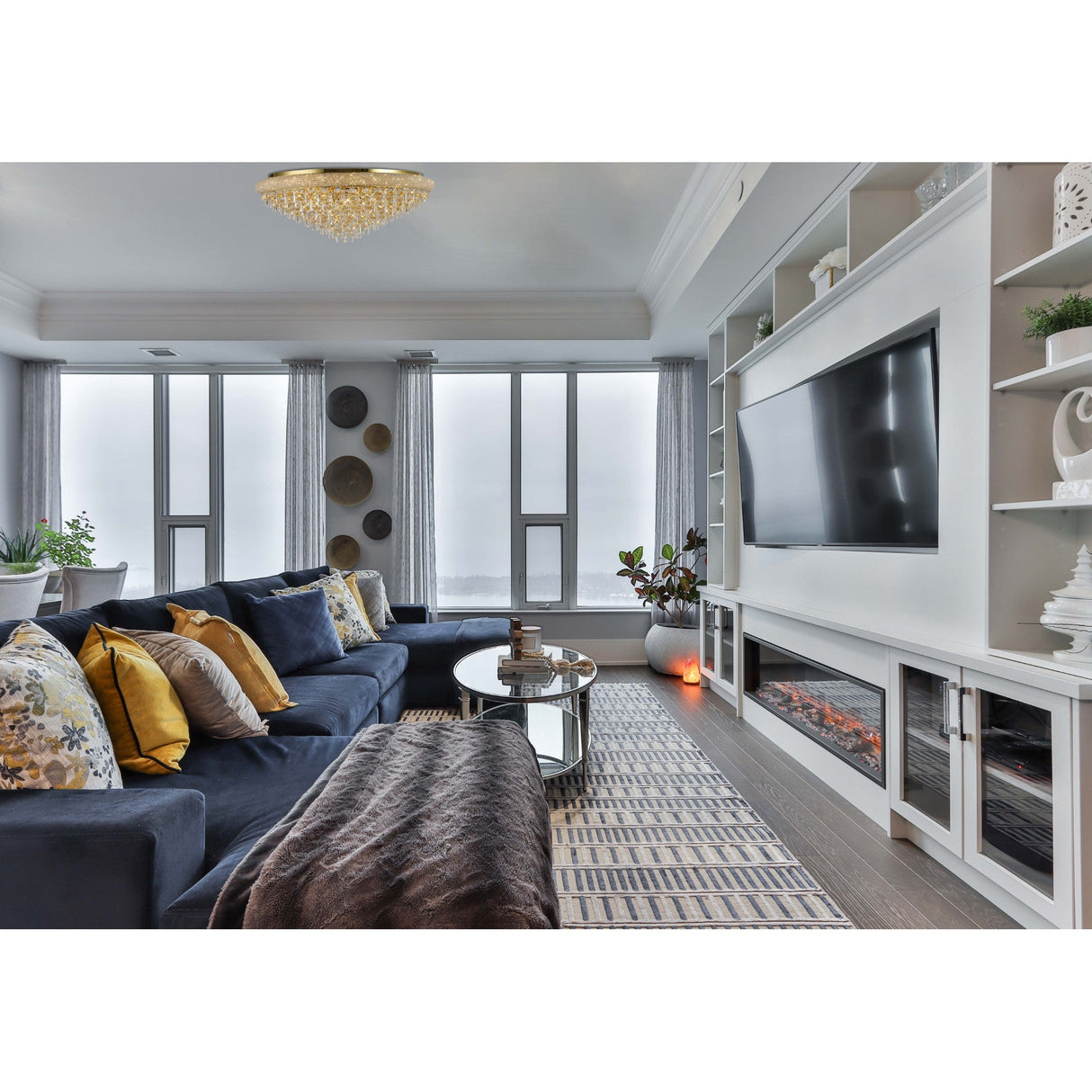 Alexandra 18 Light Crystal Flush Ceiling Light - Gold