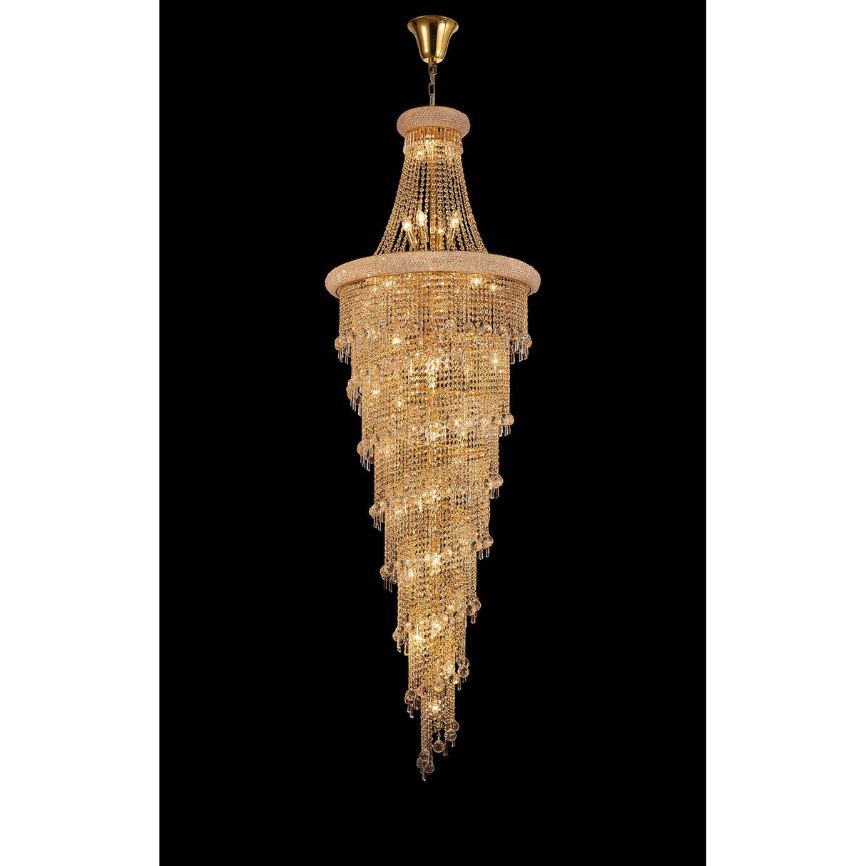 Alexandra 78cm 4 Layer Spiral 49 Light Crystal Chandelier - Gold