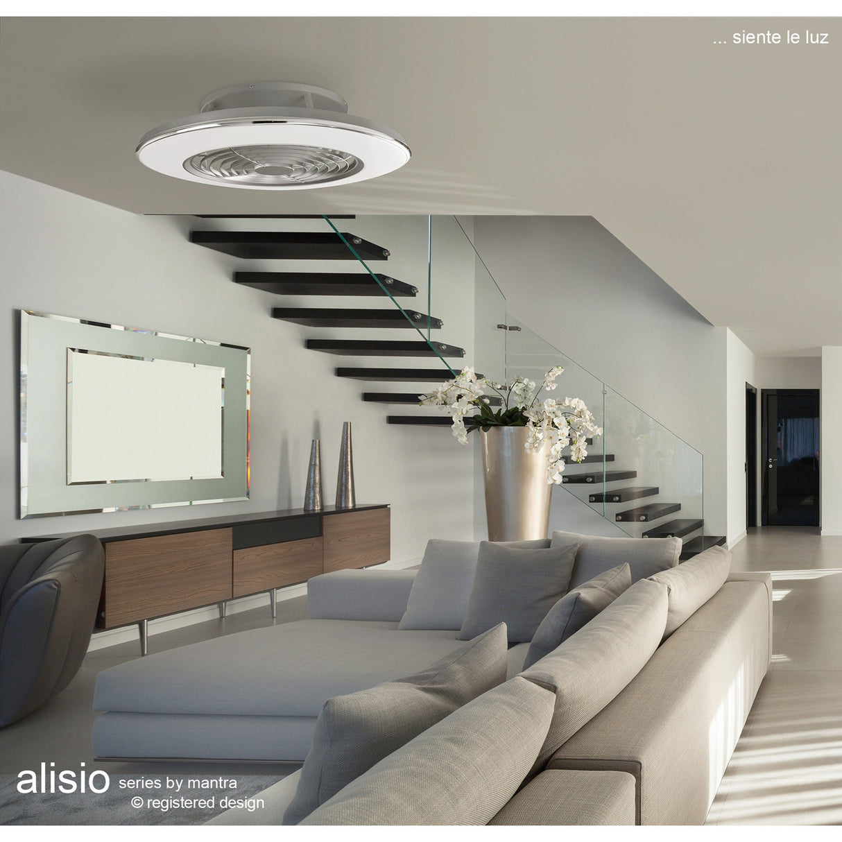 Alisio CCT Dimmable LED Ceiling Retractable Fan Light With Remote & APP Control - Chrome/Grey