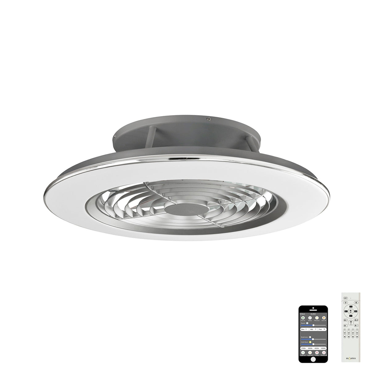 Alisio CCT Dimmable LED Ceiling Retractable Fan Light With Remote & APP Control - Chrome/Grey