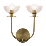 Sylvia 2 Light Glass Wall Light - Brushed Gold