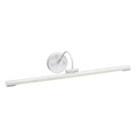 Introducing the Alton 1 Light Large LED Picture Light in White: a sleek, modern wall-mounted fixture with an energy-efficient, elongated light bar and an adjustable arm. This minimalist design is perfect for art lighting, making it ideal for illuminating artwork or photos with style and efficiency.