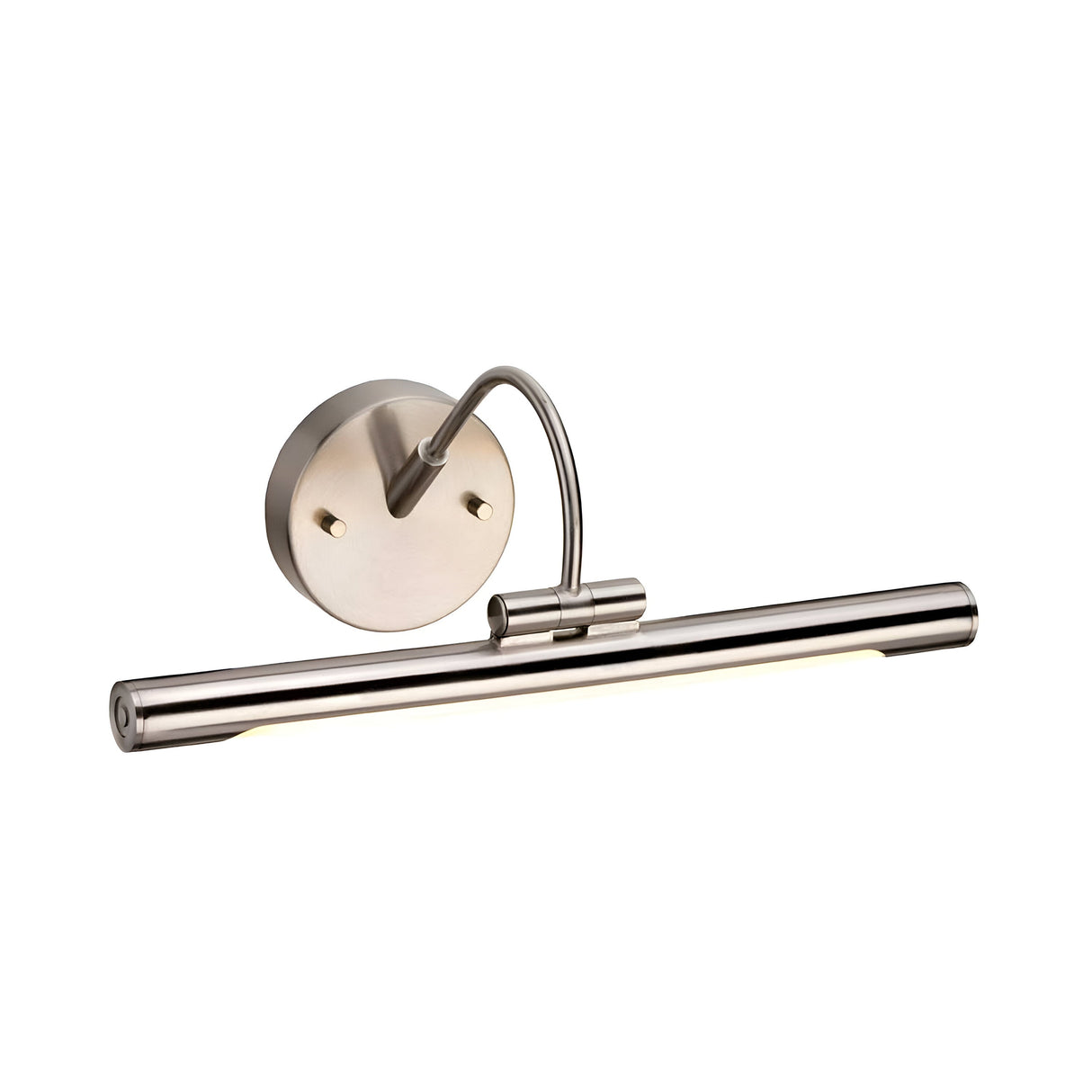 The Alton 1 Light Small LED Picture Light in brushed nickel boasts a sleek, modern design with a cylindrical shape and an adjustable arm for focused art lighting. Its round base and elegant minimalist style make it an ideal choice for contemporary decor.