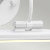 Close-up of the Alton 1 Light Small LED Picture Light in white, featuring a cylindrical fixture and round mount against a light gray background. This energy-efficient lamp includes an adjustable, curved arm connecting the mount and the light bar.
