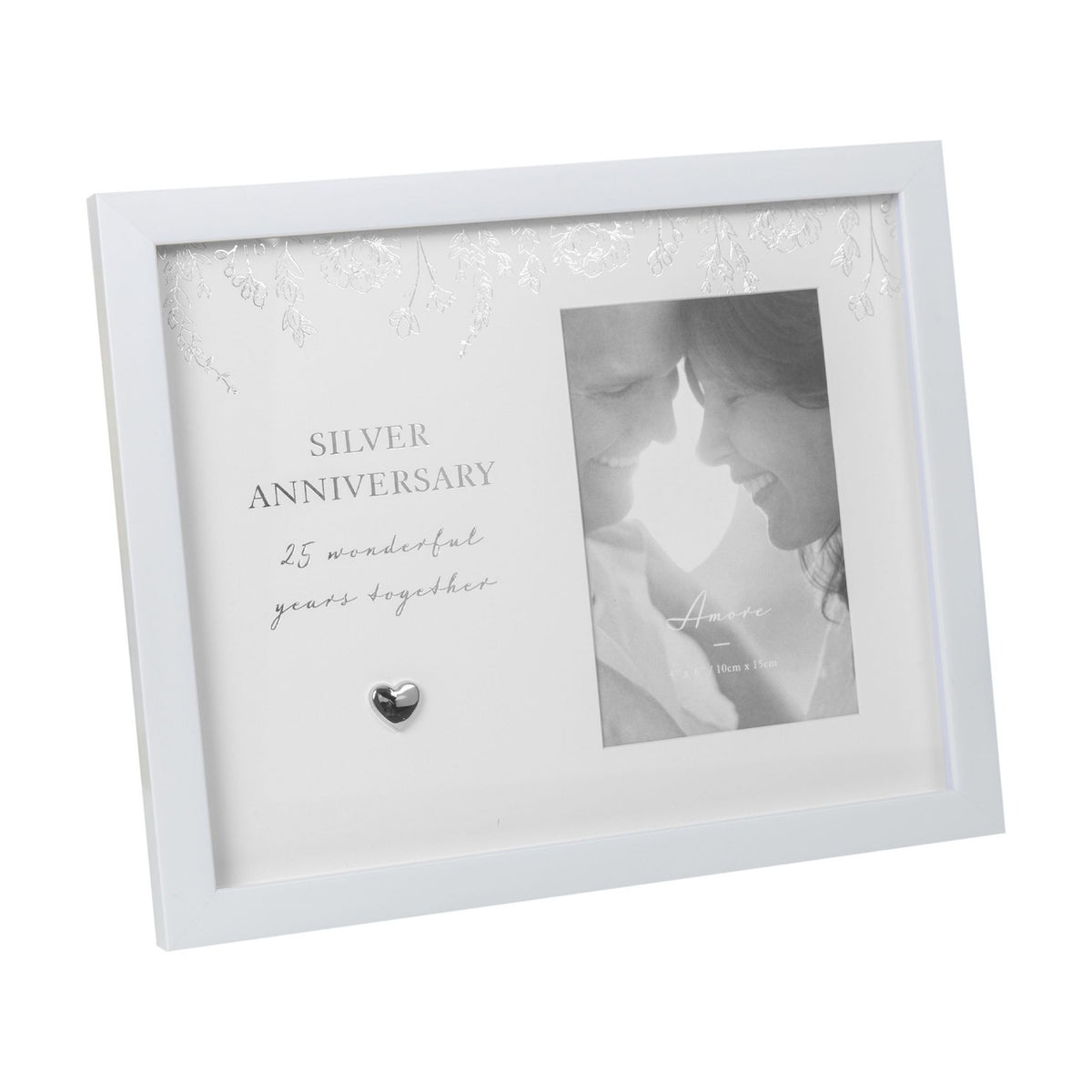 Silver Anniversary Floral MDF Photo Frame 6 x 4in - White