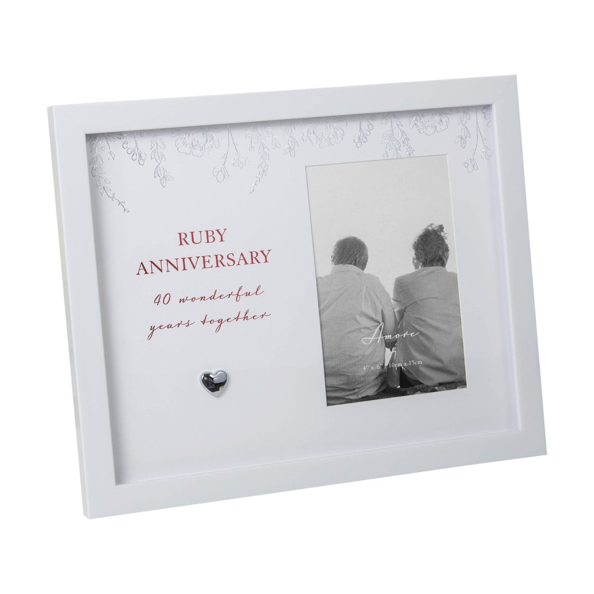 Ruby Anniversary Floral MDF Photo Frame 6 x 4in - White