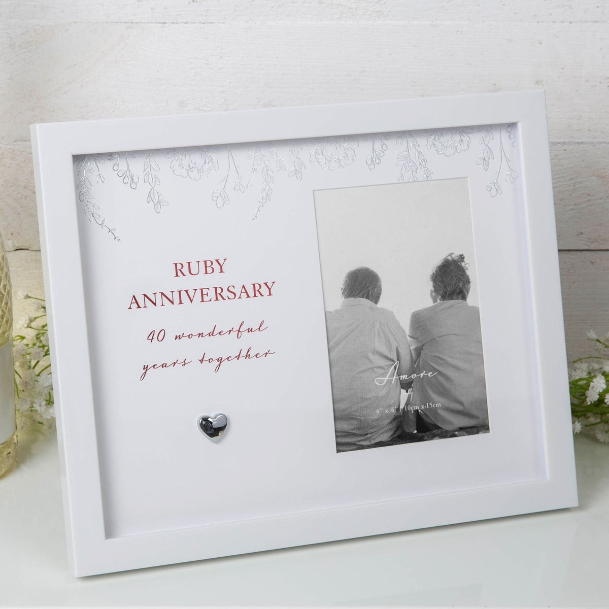 Ruby Anniversary Floral MDF Photo Frame 6 x 4in - White