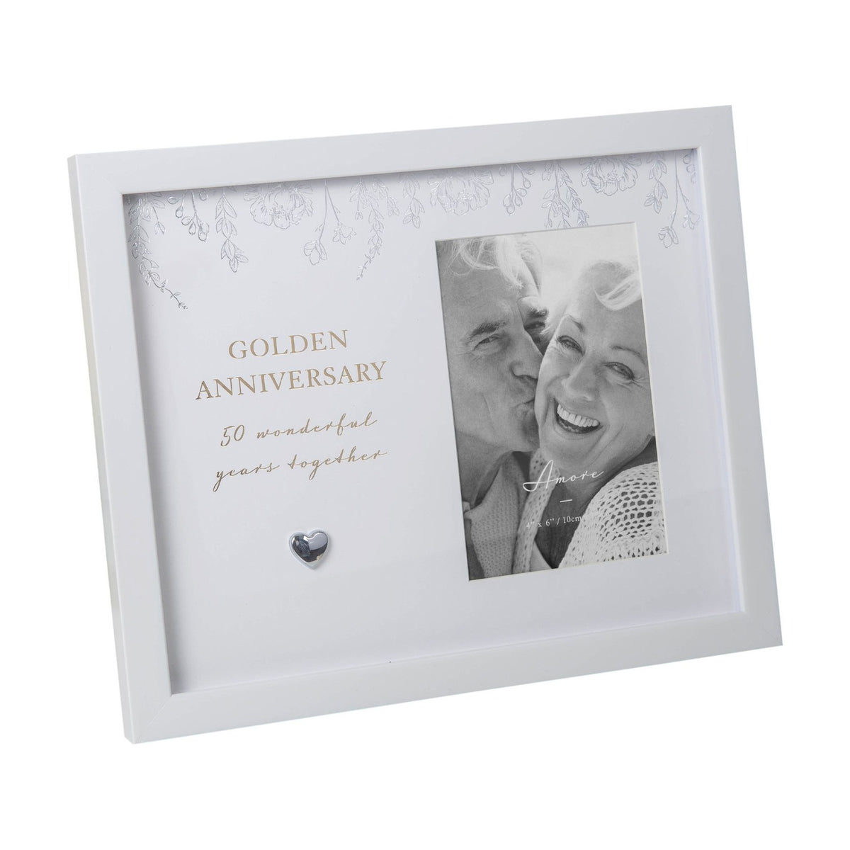 Golden Anniversary Floral MDF Photo Frame 6 x 4in - White