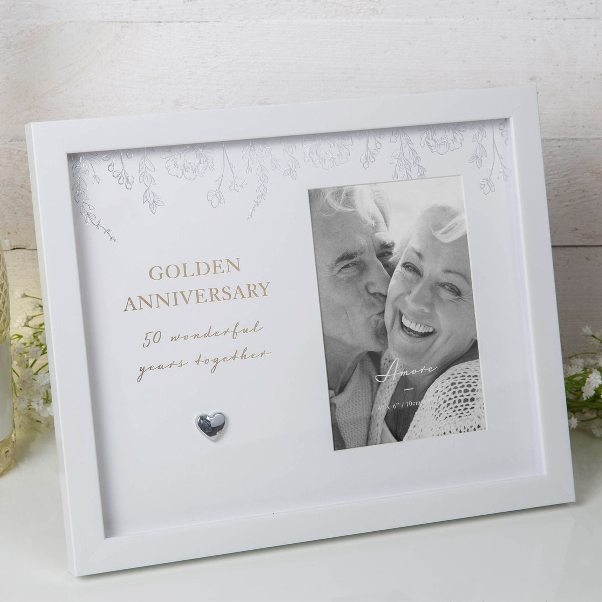 Golden Anniversary Floral MDF Photo Frame 6 x 4in - White