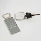 Mr & Mrs Steel Bottle Stop and Crown Cap Opener Set - Silver