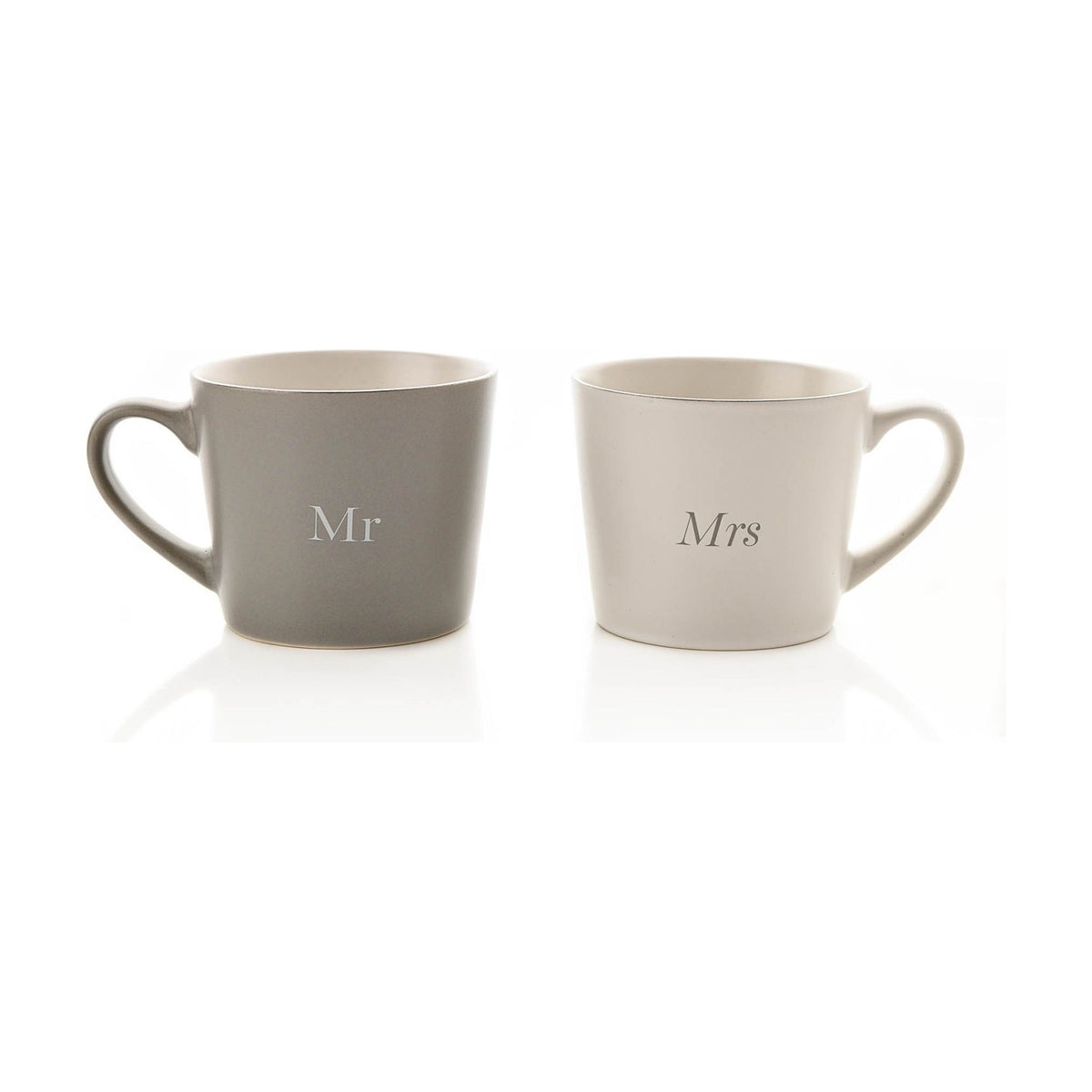 Set of 2 Mr & Mrs Tapered Matt Stoneware Mugs - Grey & White