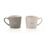 Set of 2 Mr & Mrs Tapered Matt Stoneware Mugs - Grey & White