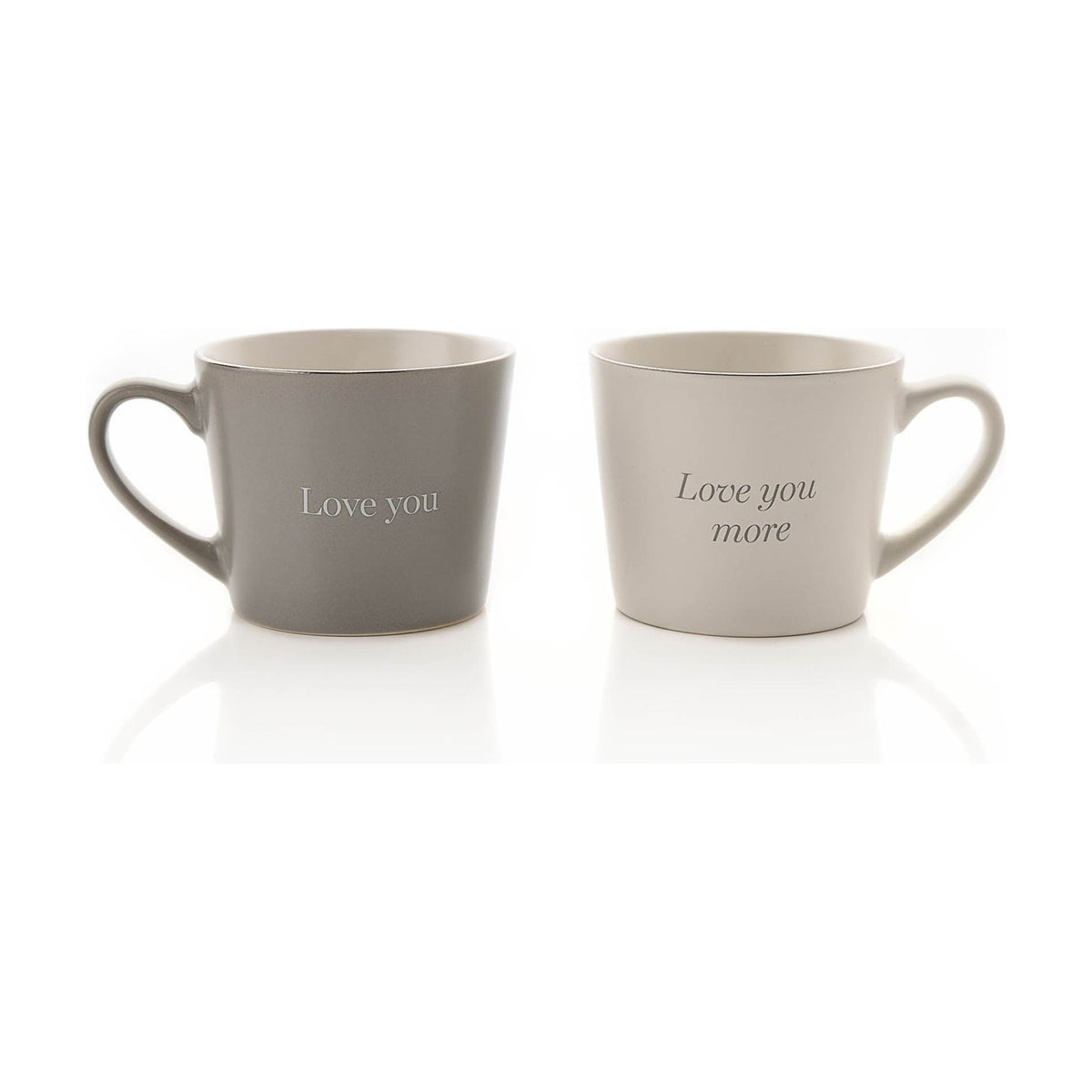 Love You More Set of 2 Matt Stoneware Mugs - Grey & White