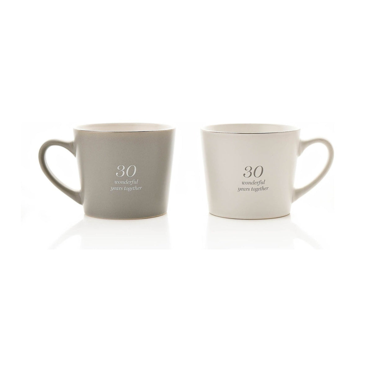 30th Anniversary Set of 2 Stoneware Mugs - Grey & White