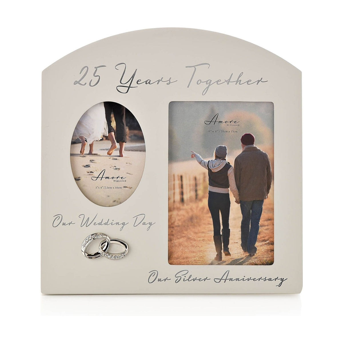 25th Wedding Anniversary Arched Double MDF Photo Frame - Grey