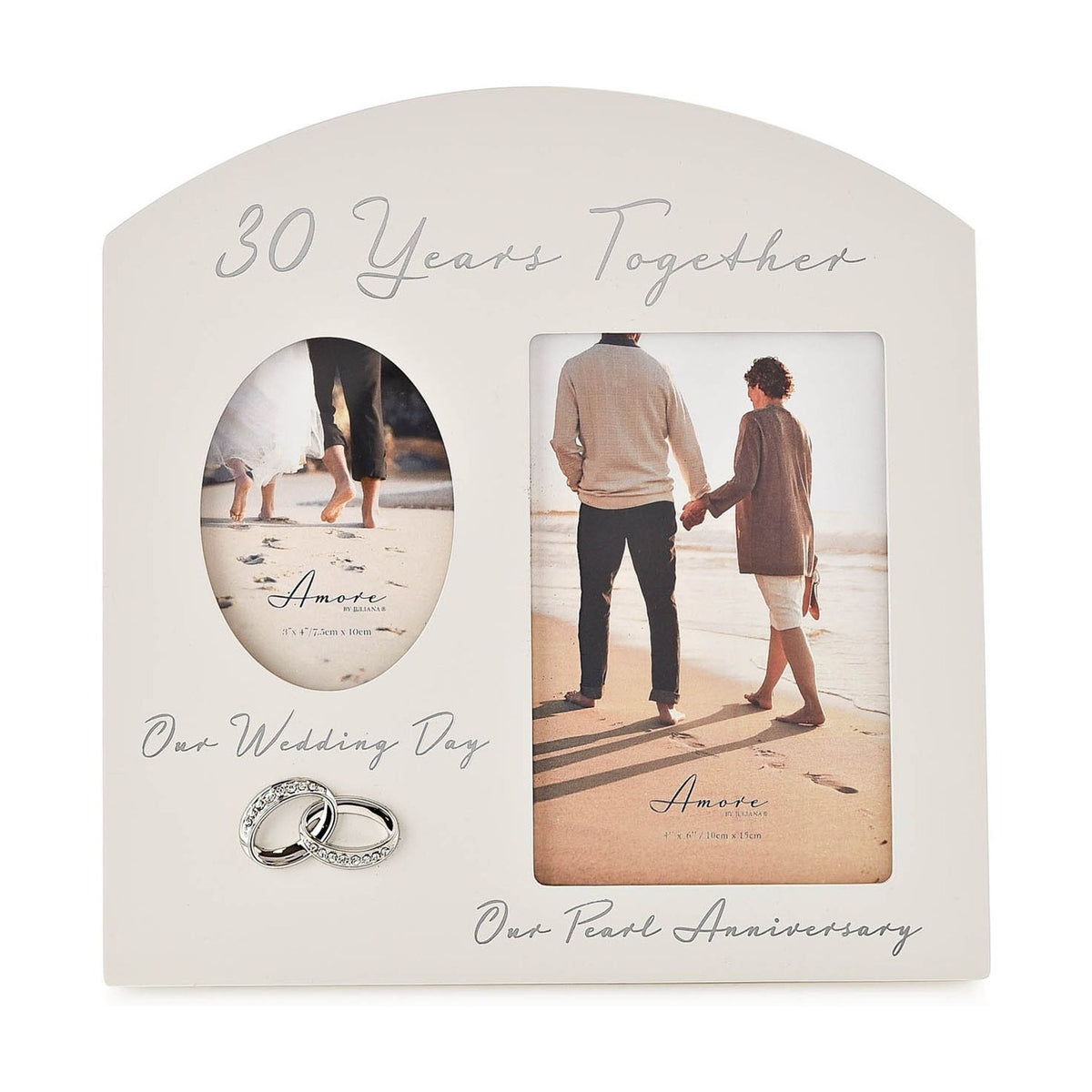30th Pearl Anniversary Arched Double MDF Photo Frame - Grey