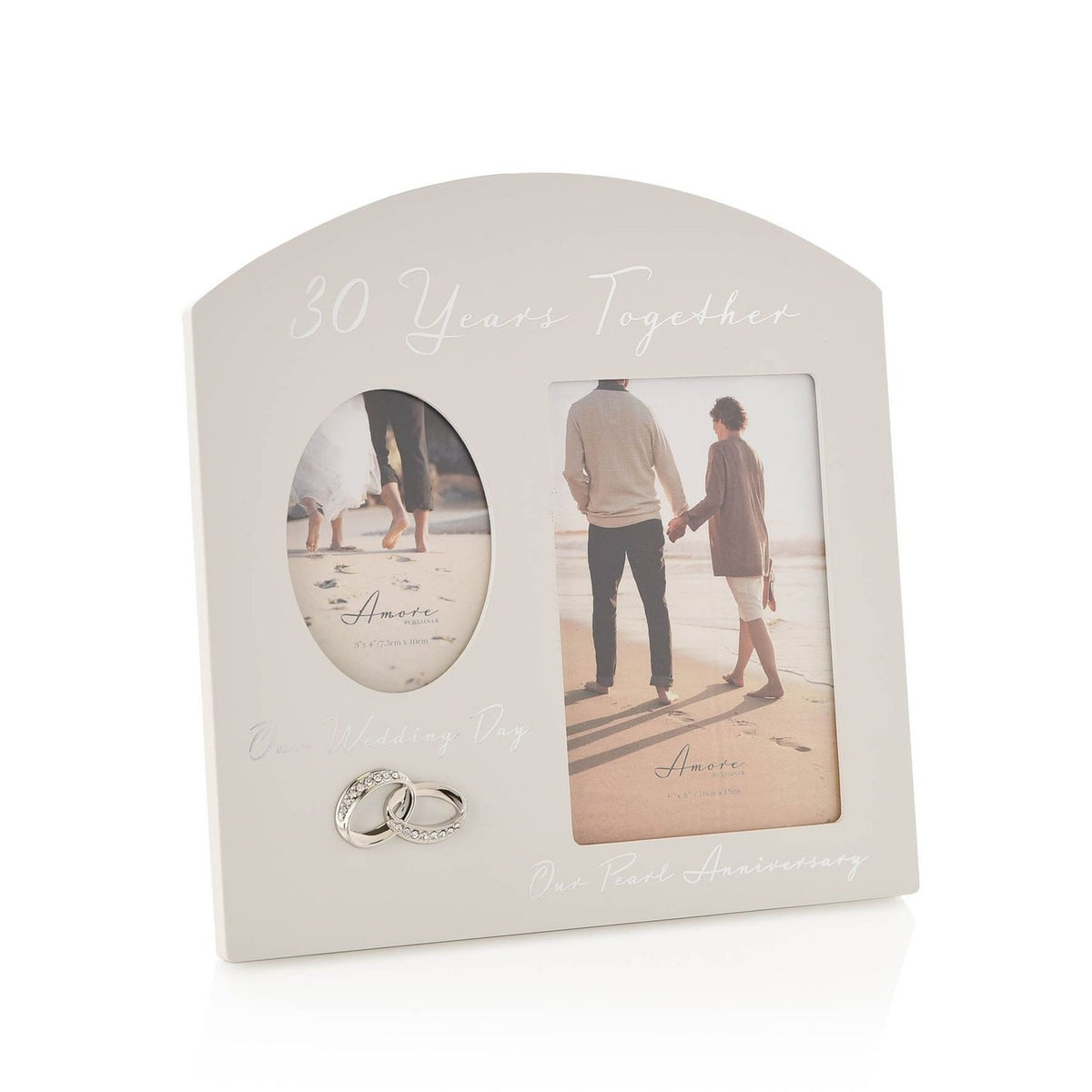 30th Pearl Anniversary Arched Double MDF Photo Frame - Grey