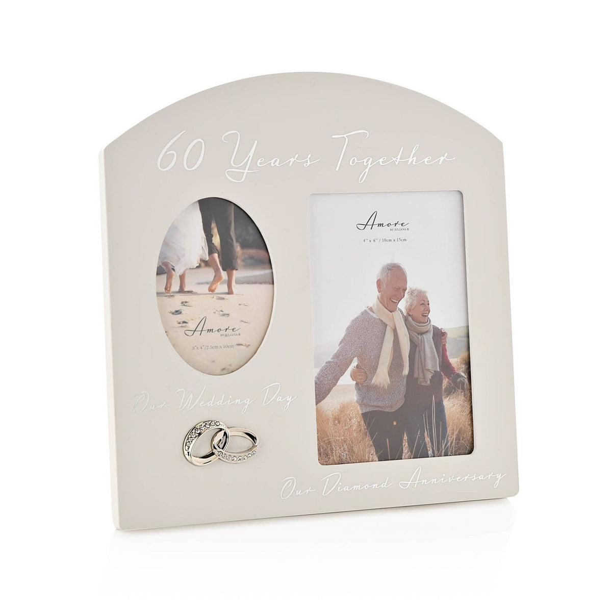 60th Wedding Anniversary Arched Double MDF Photo Frame - Grey