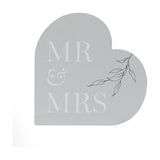 Mr & Mrs Heart MDF Mantel Plaque with Leaf Sprig - Grey