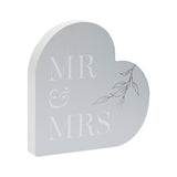 Mr & Mrs Heart MDF Mantel Plaque with Leaf Sprig - Grey