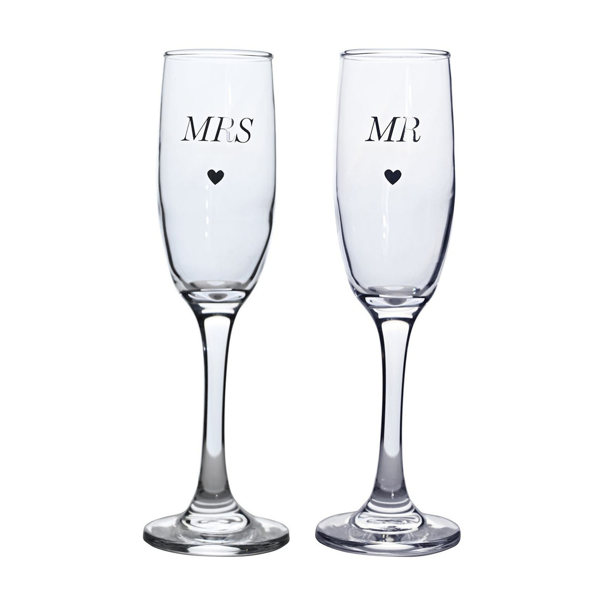 Mr & Mrs Glass Champagne Flutes Set of 2 - Clear & Silver