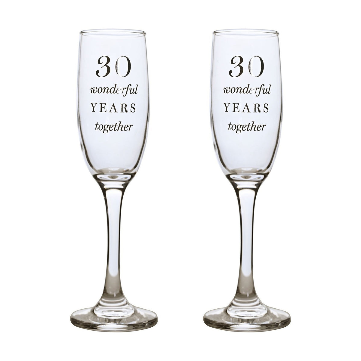 30th Anniversary Glass Champagne Flutes Set of 2 - Clear