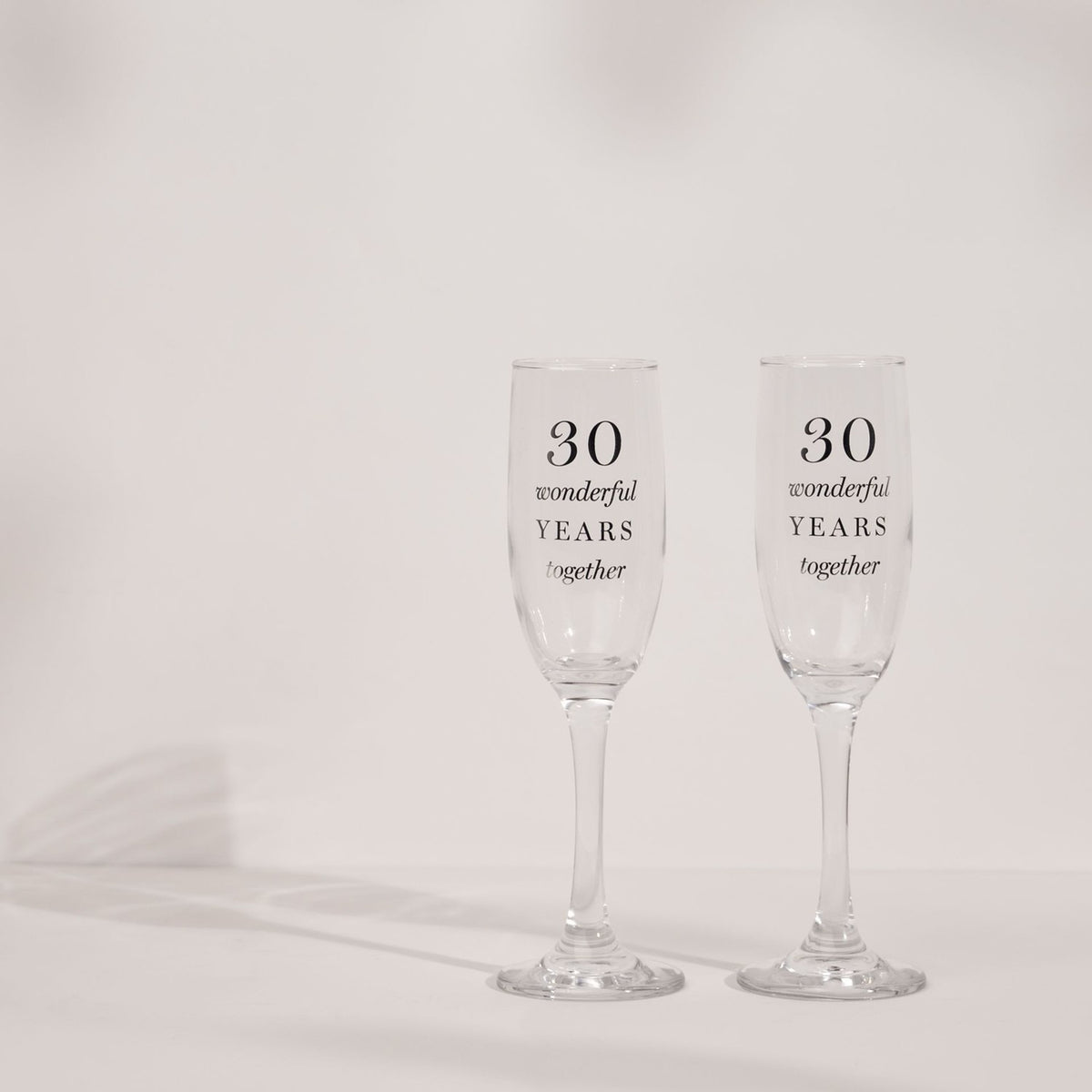 30th Anniversary Glass Champagne Flutes Set of 2 - Clear