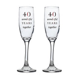 40th Anniversary Set of 2 Glass Champagne Flutes - Clear & Red