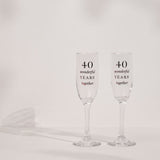 40th Anniversary Set of 2 Glass Champagne Flutes - Clear & Red